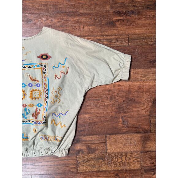 Vintage Elastic Waist Blouse Shirt South Western Bubble Print 2X-Large Risa Ann - Picture 3 of 8